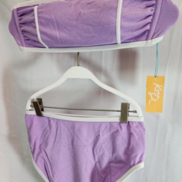 Kona Sol Other - Kona Sol Terry Textured Bandeau Binding Bikini Top &High Leg Bikini Bottom Set,S